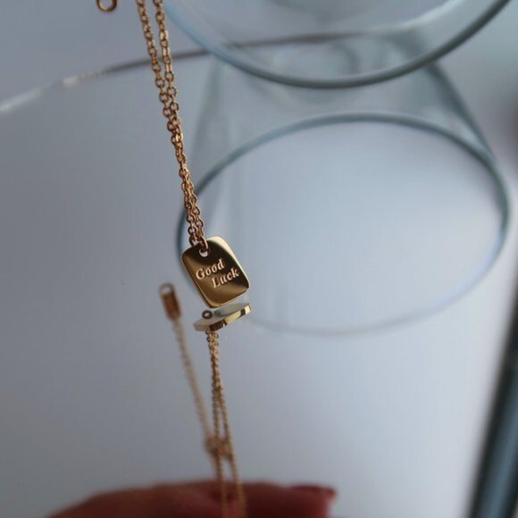 NEW 18K Gold Plated Square Good Luck Pendant Necklace - Picture 8 of 12